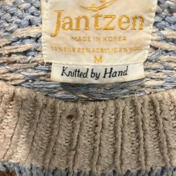 Vintage 60s 70s Jantzen Cream Blue Knit Womens M - Picture 3 of 4